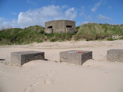 Tank traps and a pillbox in the dunes at Bridlington
