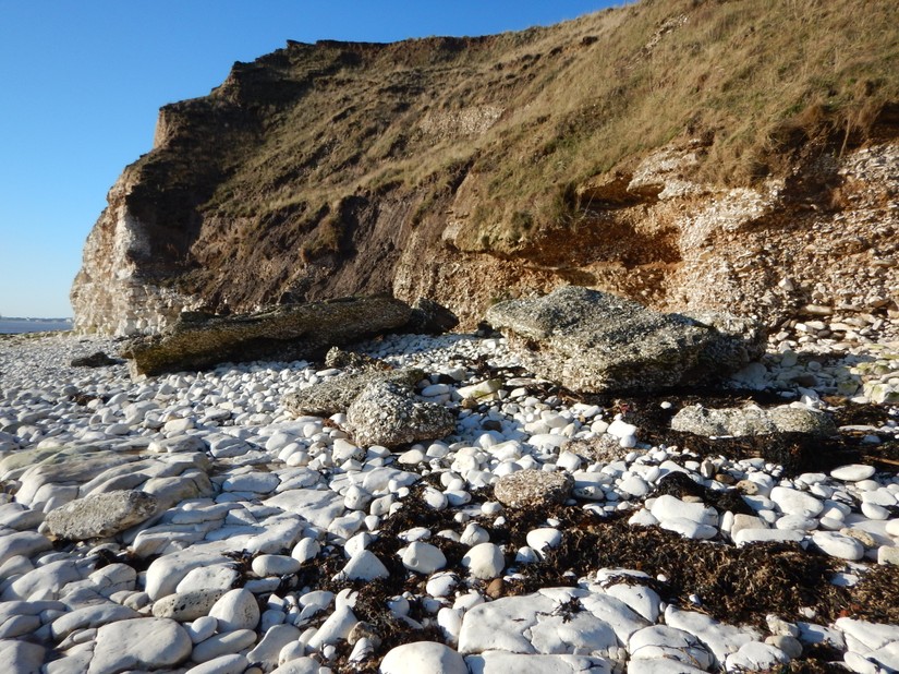 Erosion of the chalk cliffs at South Landing