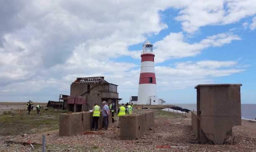 CITiZAN volunteers recording the Coastguards Watchhouse and adjacent concrete structures, Orford Ness, July 2016