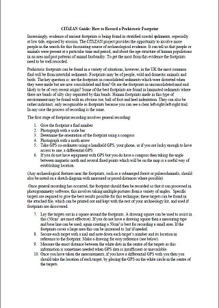 How to record prehistoric footprints: click for a downloadable PDF guide