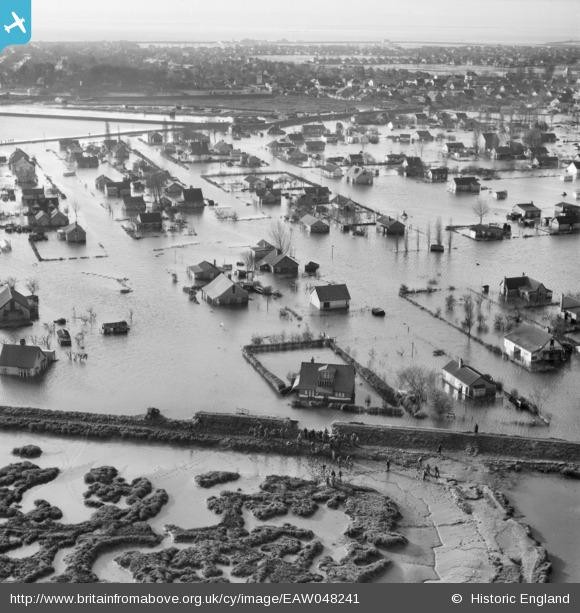 Flooding at Sunken Marsh, Canvey Island, from the north-east, 1953
