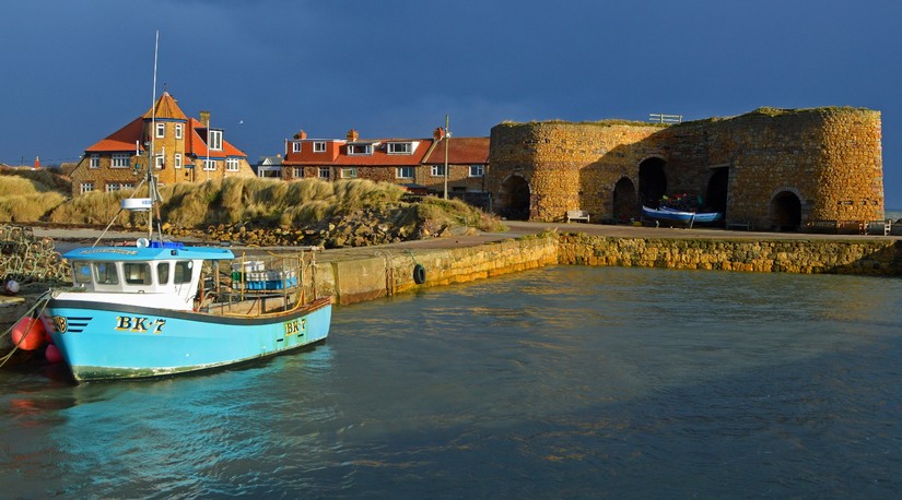 The early 19th-century lime-kilns and harbour at Beadnell