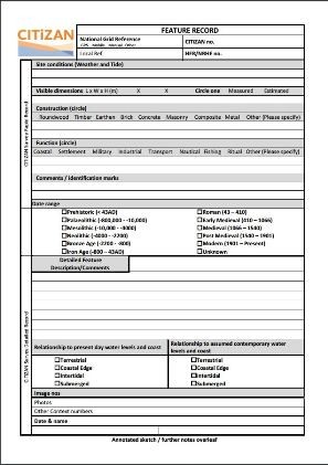 CITiZAN Feature recording form: click for a downloadable PDF form