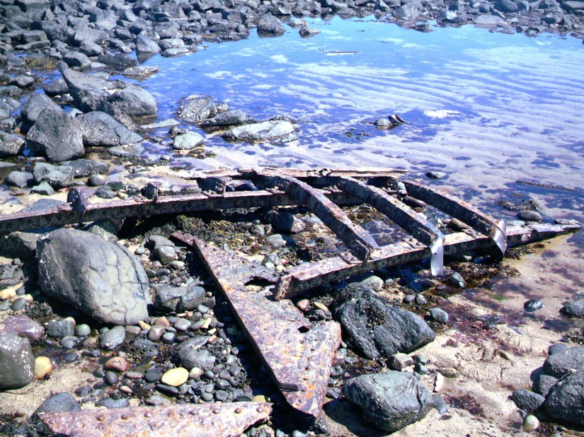 The remains of a possible spy trawler on the Northumberland coast