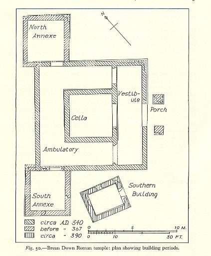 Site plan illustrating the relationship between the temple and the later southern domestic dwelling taken from © ApSimon (1965; 225)