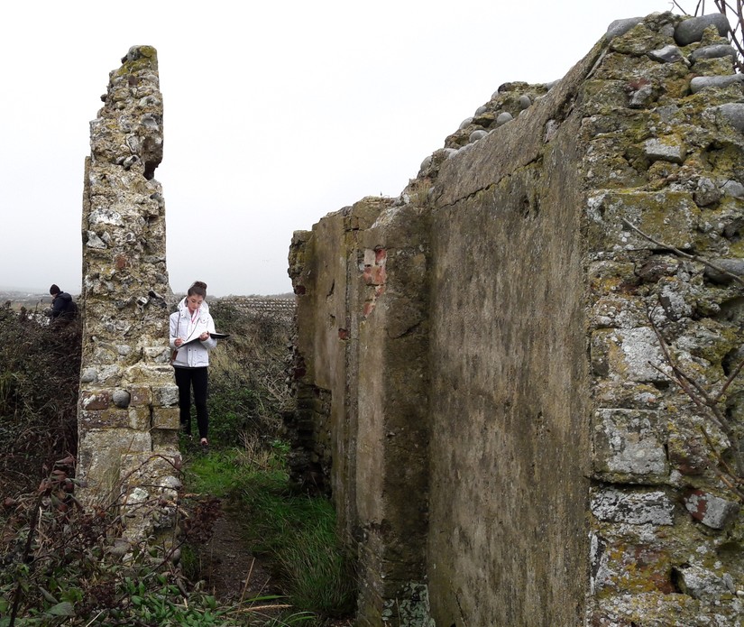 University of Brighton BA art students draw between the walls of Bishopstone Tidemills