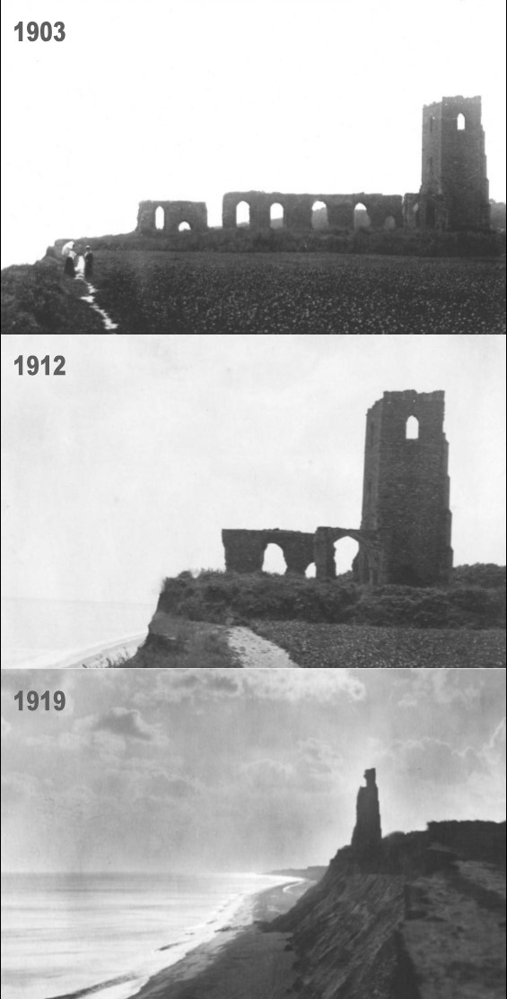 Images of All Saints Church falling off the cliff at Dunwich