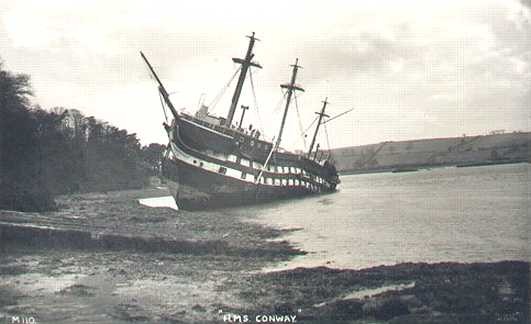 HMS Conway driven ashore in the Swellies