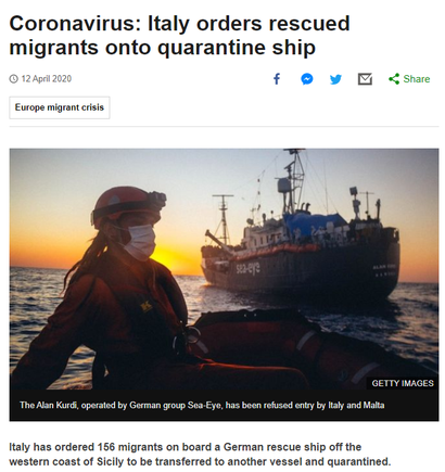 BBC News - Coronavirus: Italy orders rescued migrants onto quarantine ship
