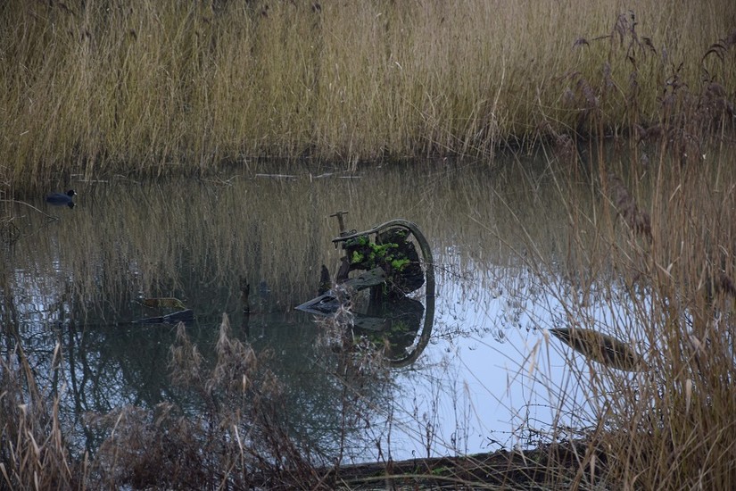 Remains of a Mersey Flat hulked in the Sutton stop lock on the Weaver Navigation