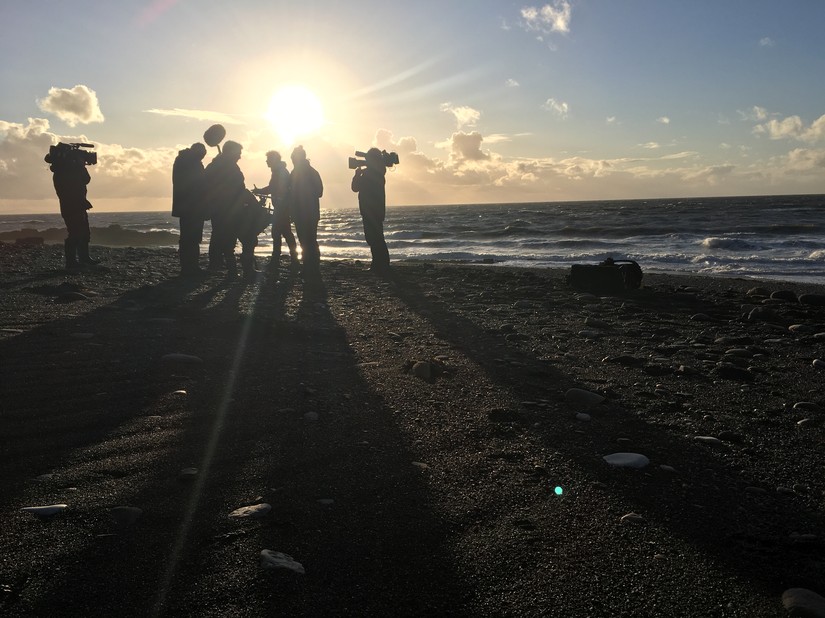 Filming at sunset on the Solway