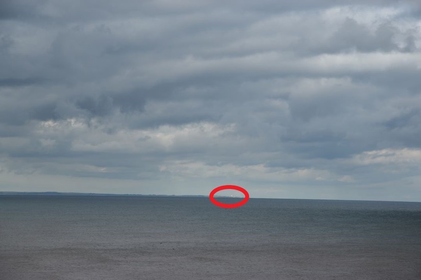 Flamborough's Lighthouses From Afar: You'll have to take our word for it. The Lighthouses are visible marked in red.