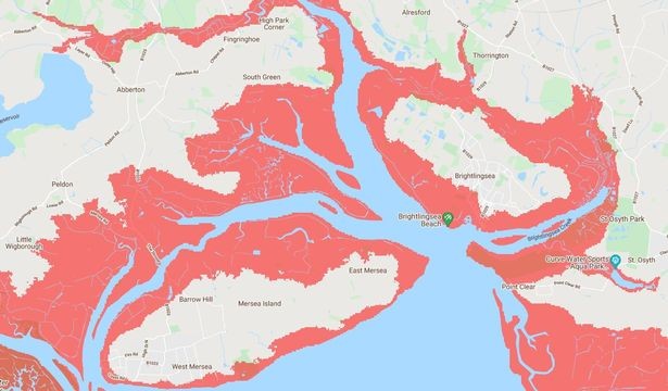 Projected map of sea level rise by 2120 within the Mersea Island Discovery Programme