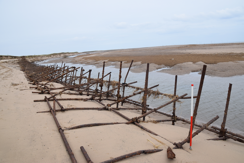 The remains of Z1 Admiralty scaffolding on the beach at Gibraltar Point